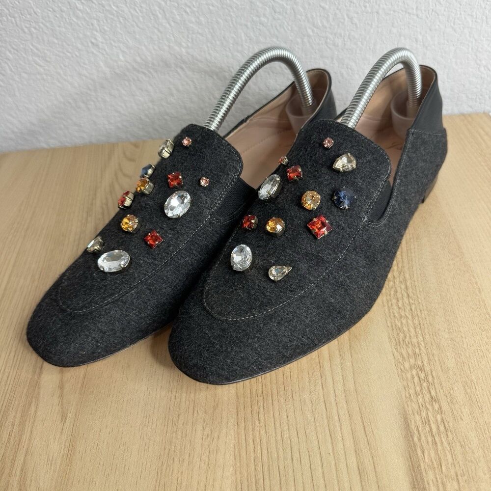 J. Crew Gray Janie Jewel Convertible Smoking Slippers Loafers Mules Sz 10 Gray